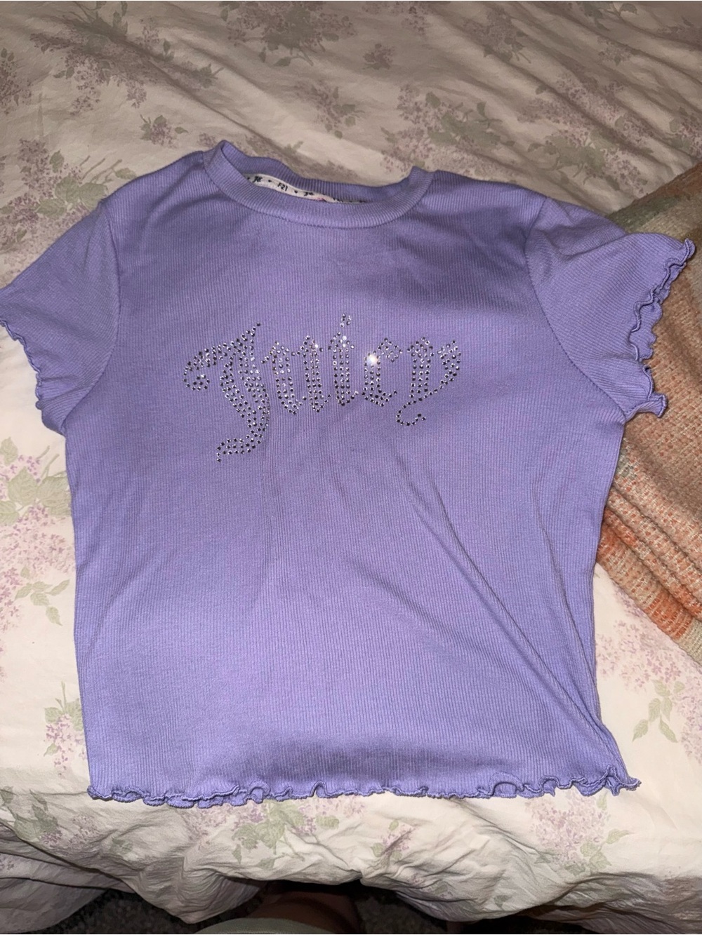 Juicy Couture x Forever 21 Lavender Ribbed Tee with Rhinestone Logo Small